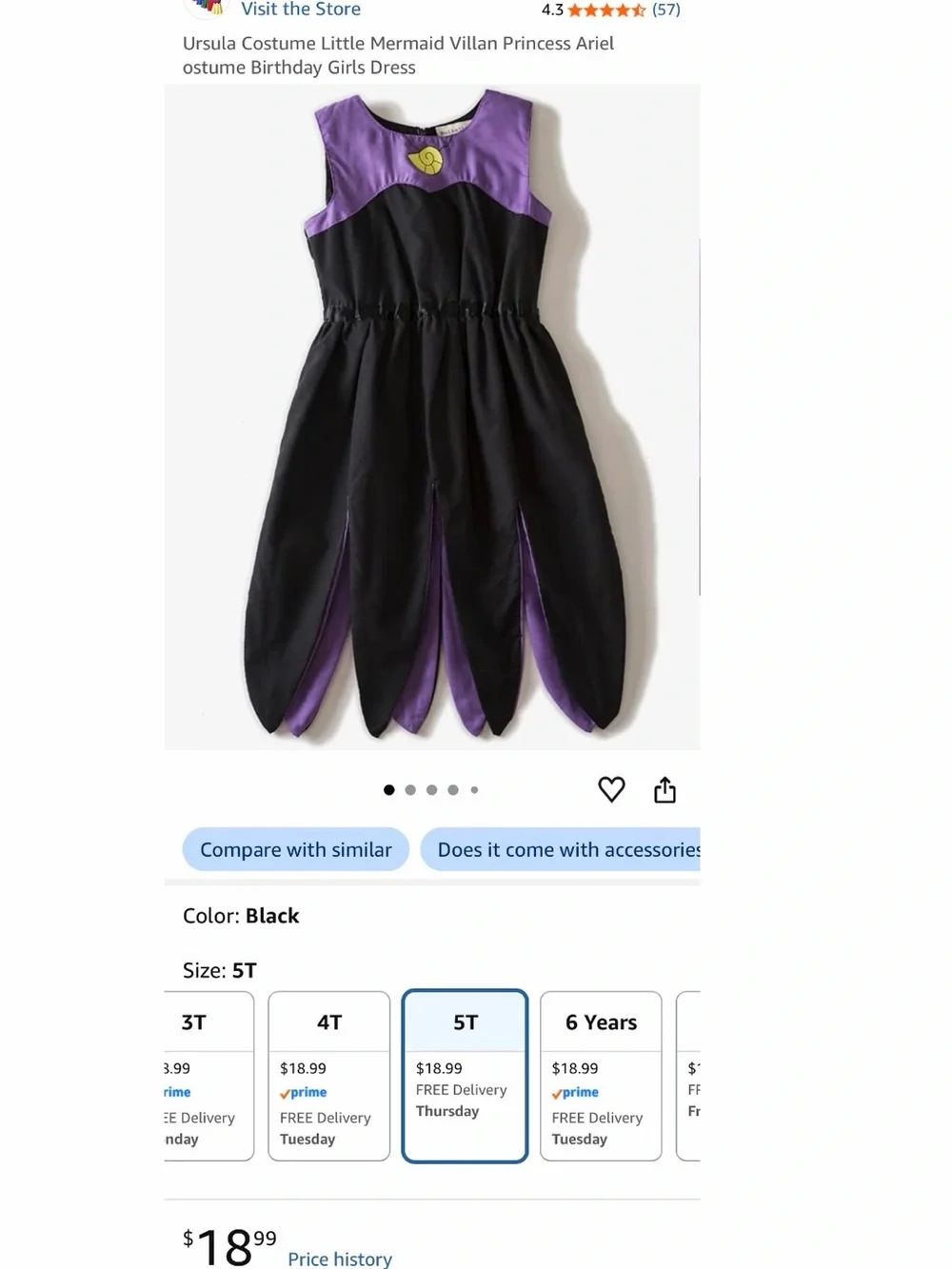 Ursula-Inspired Black and Purple Kids Costume Dress